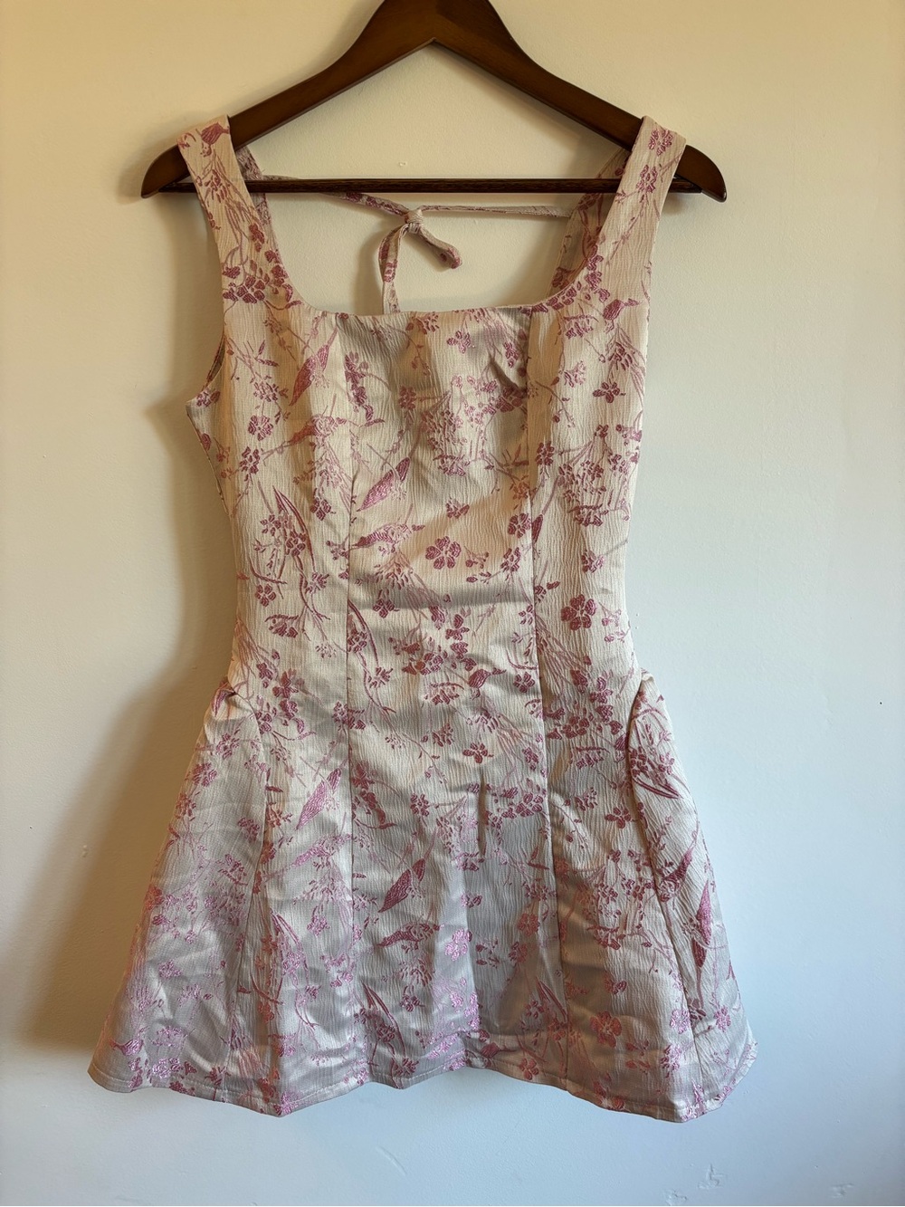 SHEIN Pink Floral Cream Square-Neck Mini Dress